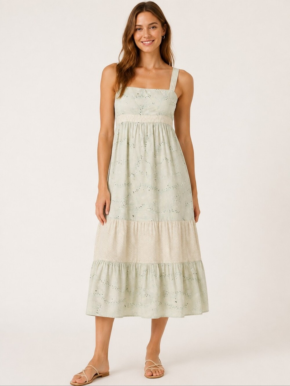 Kimchi Blue Floral Cotton Tiered Midi Dress M
